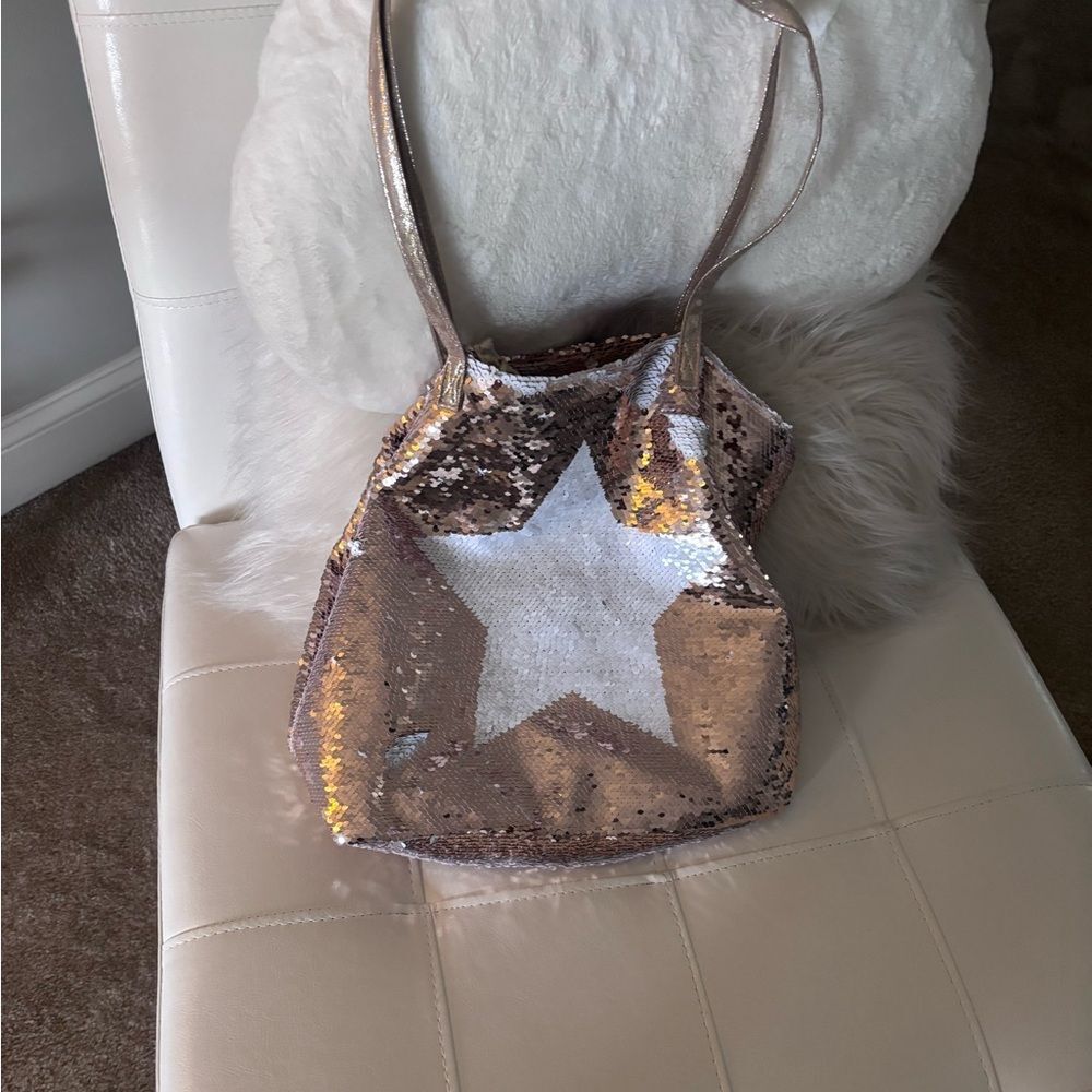 Sequin Star Tote Bag - Rose Gold and White